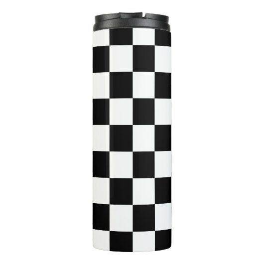 Geruite vierkanten zwart-wit geometrische retro thermosbeker (Achterkant)