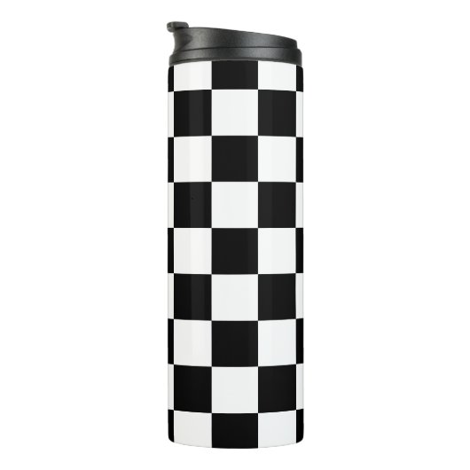 Geruite vierkanten zwart-wit geometrische retro thermosbeker (Geroteerd rechts)