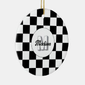 Geruite vierkanten zwart-wit retro Monogram Keramisch Ornament (Rechts)