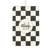 Geruite vierkanten zwart-wit retro Monogram Luchtverfrisser (Voorkant)