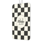 Geruite vierkanten zwart-wit retro Monogram Luchtverfrisser (Links)