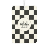 Geruite vierkanten zwart-wit retro Monogram Luchtverfrisser (Achterkant)