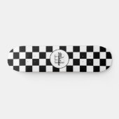 Geruite vierkanten zwart-wit retro Monogram Persoonlijk Skateboard (Horizontaal)