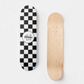 Geruite vierkanten zwart-wit retro Monogram Persoonlijk Skateboard (Voorkant)