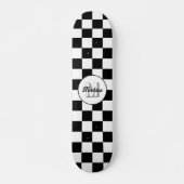 Geruite vierkanten zwart-wit retro Monogram Persoonlijk Skateboard (Voorkant)