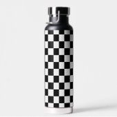 Geruite vierkanten zwart-wit retro Monogram Waterfles (Rechts)