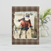 Geruite vintage Kerstman Kaart (Staand voorkant)