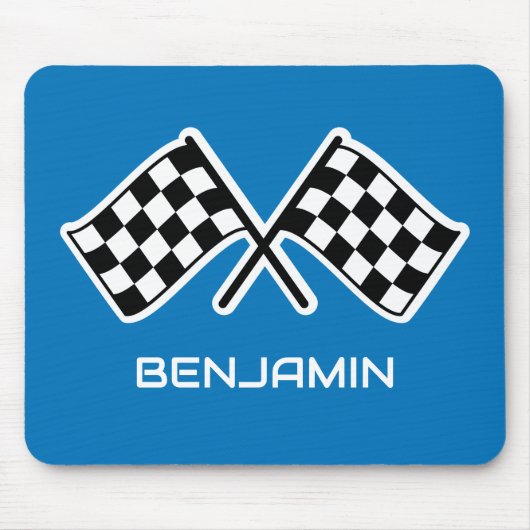 Geruite vlag Custom Name Racing Blue Muismat (Voorkant)