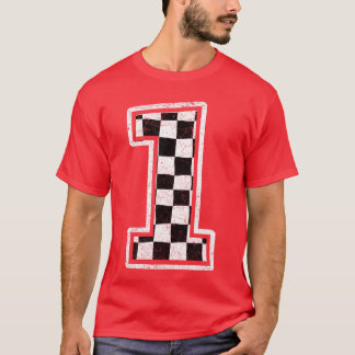 Geruite Vlag Pit Crew Race 1e Verjaardag Nummer 1 T-shirt