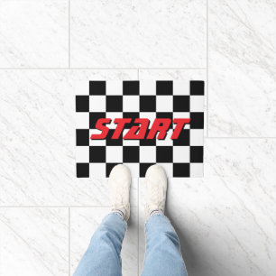 Geruite vlag Start of Finish Line Nieuwheid Deurmat