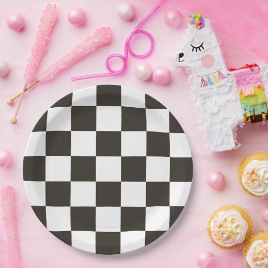 Geruite vlaggenpatroon papieren bordje (Feest)