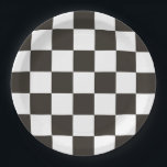 Geruite vlaggenpatroon papieren bordje<br><div class="desc">Geruite vlag patroon. De geruite vlag (of geruite vlag) wordt weergegeven aan de start/finish om aan te geven dat de race officieel is beëindigd. Bij sommige circuits zal het eerste vlagpunt een herhalende geruite vlag tonen (meestal aan de andere kant van het circuit). De vlag wordt vaak geassocieerd met de...</div>