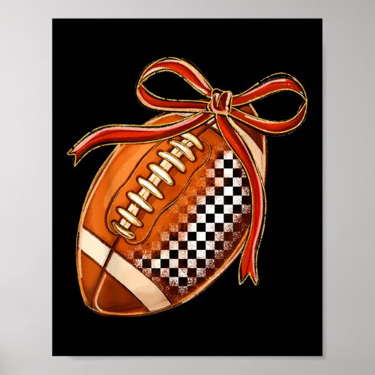 Geruite Voetbal Coquette Boog Game Day Touchdown Poster (Voorkant)