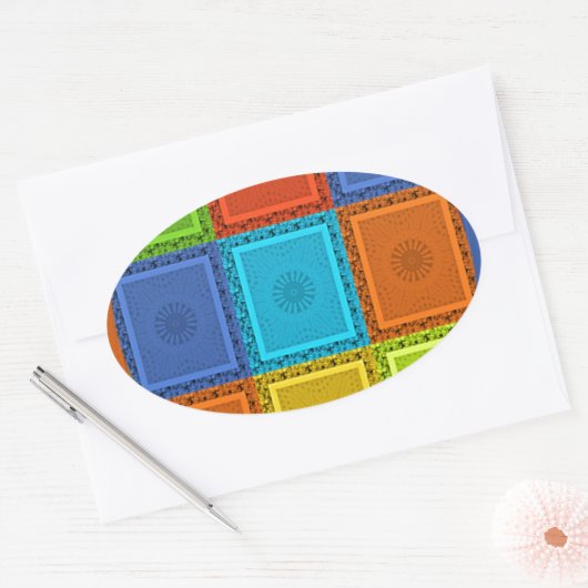 Geruite Whirl Art Print Ovale Sticker (Envelop)