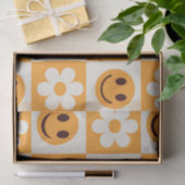 Geruite witte bloemen en Oranje blije gezichten Tissuepapier (Geschenk)