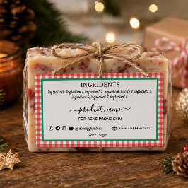 Geruite zelfgemaakte kerstzeep label rechthoek