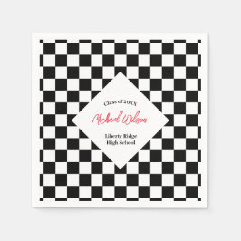 Geruite zwart-wit afstudeerfeest servet