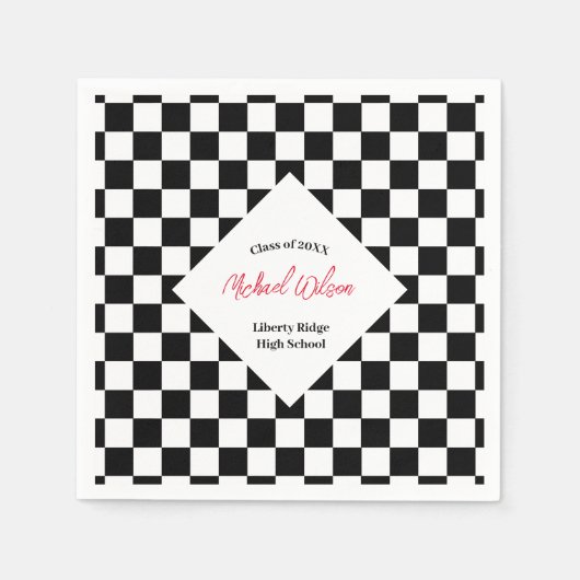 Geruite zwart-wit afstudeerfeest servet (Voorkant)