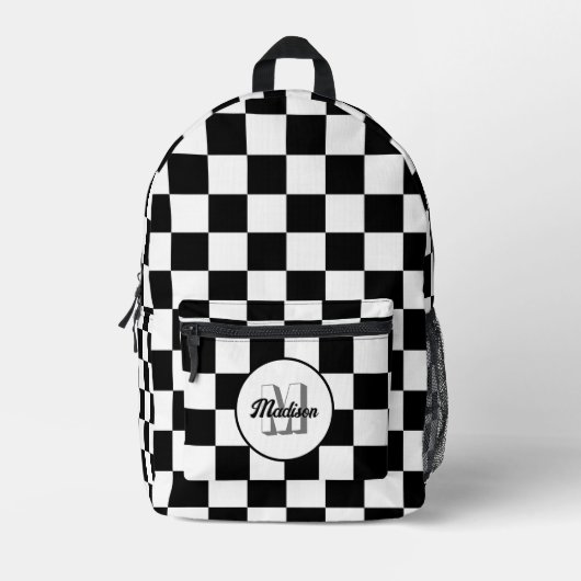 Geruite zwart-wit geometrische retro Monogram Bedrukte Rugzak (Voorkant)