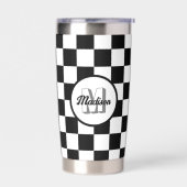 Geruite zwart-wit geometrische retro Monogram Geïsoleerde Drinkbeker (Links)