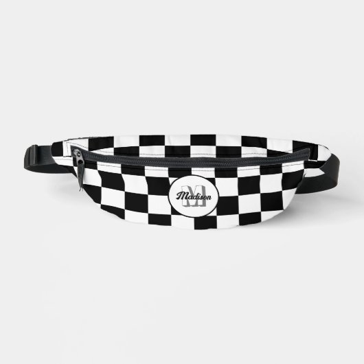 Geruite zwart-wit geometrische retro Monogram Heuptasje (Voorkant)