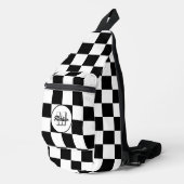Geruite zwart-wit geometrische retro Monogram Sling Bag (Rechterhoek)