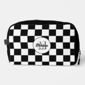 Geruite zwart-wit geometrische retro Monogram Toilettasje (Voorkant)