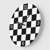 Geruite zwart-witte geometrische retro w-nummers grote klok (Hoek)