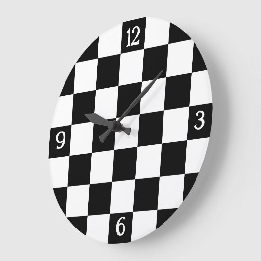 Geruite zwart-witte geometrische retro w-nummers grote klok (Hoek)