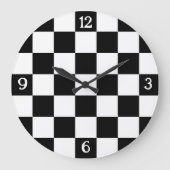 Geruite zwart-witte geometrische retro w-nummers grote klok (Voorkant)