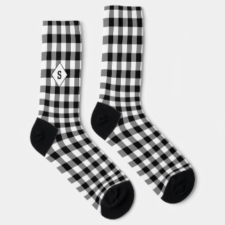 Geruite zwarte en witte eerste monogram sokken