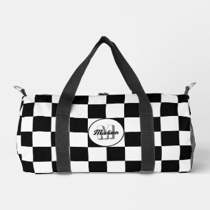 Geruite Zwarte en Witte geometrische retro Monogra Plunjezak