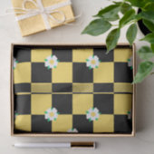 Geruite zwarte gele witte bloemen tissuepapier (Geschenk)