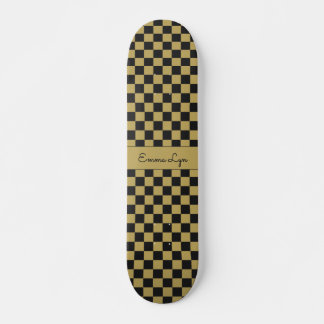 Geruite Zwarte Gouden Ruitpatroon Naam Persoonlijk Skateboard