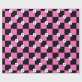Geruite zwarte roze bloemen cadeaupapier (Vlak)