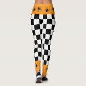 Geruite zwarte witte oranje Halloween spinnen Leggings (Achterkant)