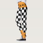 Geruite zwarte witte oranje Halloween spinnen Leggings (Links)
