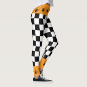 Geruite zwarte witte oranje Halloween spinnen Leggings (Rechts)
