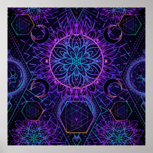 Gesacred Geometry naadloos patroon. Hindu-symbolen Poster