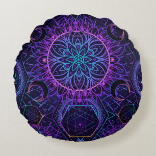 Gesacred Geometry naadloos patroon. Hindu-symbolen Rond Kussen