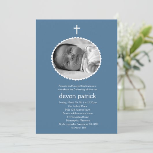 Gescalpeerd Lijst foto doop/doop uitnodiging (Staand voorkant)
