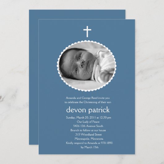 Gescalpeerd Lijst foto doop/doop uitnodiging (Voorkant / Achterkant)