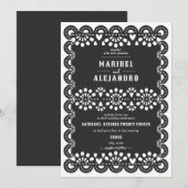 Gescalpeerde Mexico Papel Picado Floral Black Wedd Kaart (Voorkant / Achterkant)