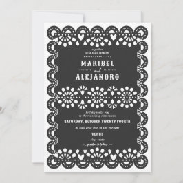 Gescalpeerde Mexico Papel Picado Floral Black Wedd Kaart