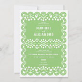 Gescalpeerde Mexico Papel Picado Floral Green Wedd Kaart (Voorkant)