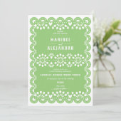 Gescalpeerde Mexico Papel Picado Floral Green Wedd Kaart (Staand voorkant)