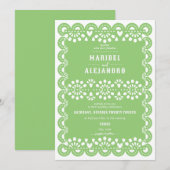Gescalpeerde Mexico Papel Picado Floral Green Wedd Kaart (Voorkant / Achterkant)