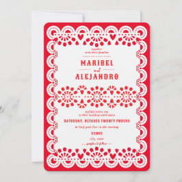 Gescalpeerde Mexico Papel Picado Floral Red Weddin Kaart