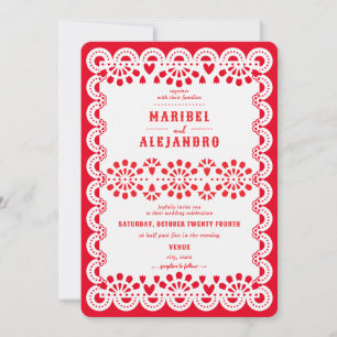 Gescalpeerde Mexico Papel Picado Floral Red Weddin Kaart