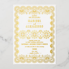 Gescalpeerde Mexico Papel Picado Floral White Wedd Folie Uitnodiging